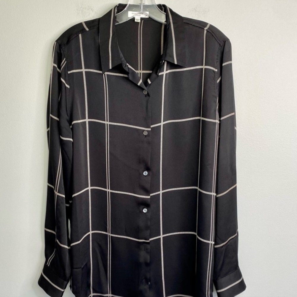 Equipment Black cream block button down blouse size L